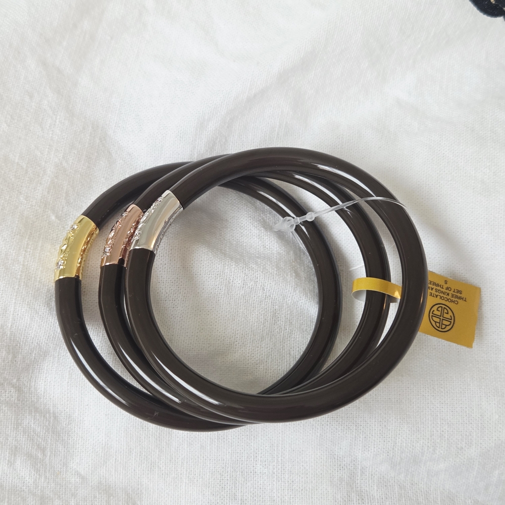 Sz Small🏷BuDhaGirl Chocolate🍫Set Of 3 Three Kings All Weather Bangles $125 - Picture 3 of 6